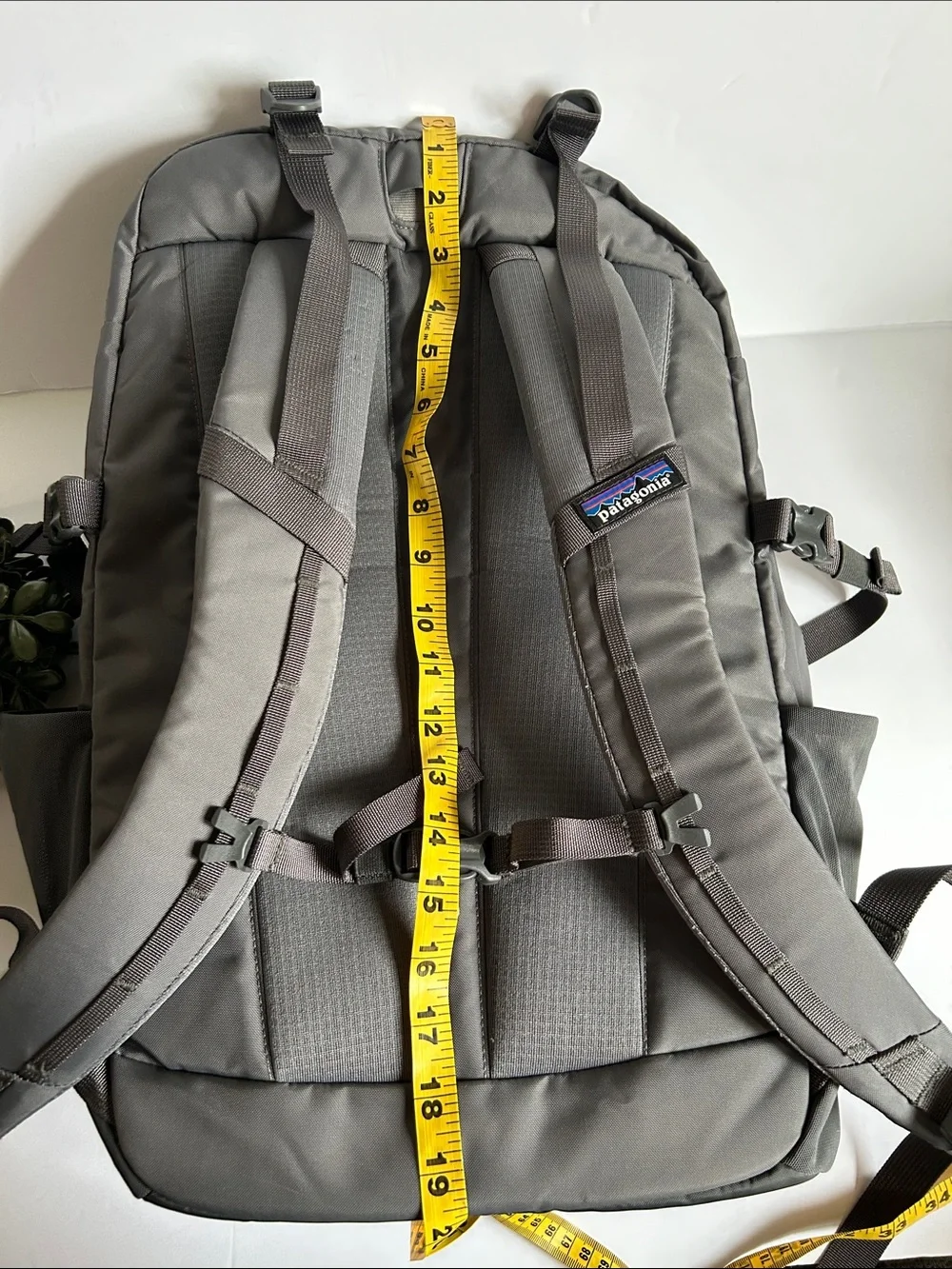 Patagonia Gray Backpack with Yellow Bungee Accents